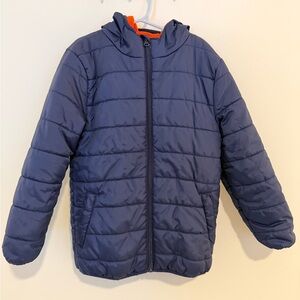 Cat & Jack Kid’s Dark Blue Puffer Jacket with Orange Lining